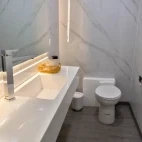 View of an en suite bathroom with toilet, on Galaxy Diver II, Galápagos.