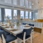 The restaurant area on Galaxy Diver II, Galápagos.