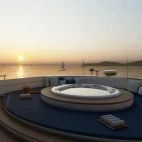 The hot tub at sunset on Galaxy Diver II, Galápagos.