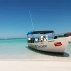 Dive boat by the shore, La Paz, Mexico.