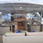 Outdoor dining on board Tiburon Explorer liveaboard in the Galapagos Islands