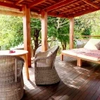The terrace of the deluxe bungalow at Alor Tanapi Dive Resort.