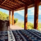 View of the deluxe bungalow terrace from the lounge bed.
