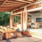 External view of the dining terrace at the dive resort.