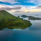 Aerial view of islands in the Banda Sea, Indonesia.