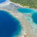 A beach atoll and lagoon on Togean Island, Central Sulawesi, Indonesia.