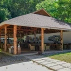 External view of the restaurant at Murex Bangka resort.
