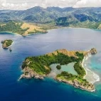 Aerial view of Pulau Dua (Dua Island) in Central Sulawesi, Indonesia.