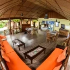 View of the restaurant at Tompotika Dive Lodge, Indonesia.