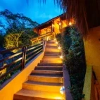 The outdoor stairs at night, at Buceo Anilao Beach & Dive Resort, Philippines.