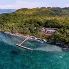Aerial view of Magic Oceans Resort from the sea.