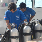 Dive cente team at Lotus Bungalows in Bali, Indonesia