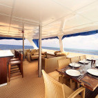 Dining on board Blue Manta Explorer liveaboard in Indonesia