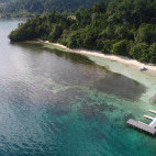 Aerial shot of Dive into Raja Ampat Resort & Dive Centre in Indonesia