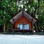 Waterfront villa Aerial at Raja Ampat Resort in Indonesia