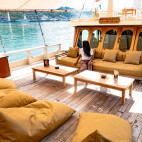 Outdoor lounge onboard the Duyung Baru liveaboard in Indonesia