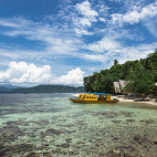 Beach at Spice Island Resort in Halmahera, Indonesia.