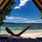 Hammocks at Spice Island Resort in Halmahera, Indonesia.