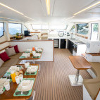 Saloon onboard MY Sea Gypsy Liveaboard in the Philippines.