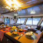 Dining area on board Thailand Aggressor liveaboard.