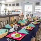 The dining area set up for guests.