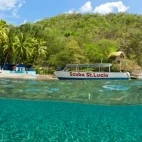A split shot view of Scuba St Lucia Anse Chastanet, Caribbean.