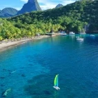 Aerial view of the beach and Anse Chastanet Resort, St Lucia