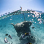 Underwater statue in the Bahamas.