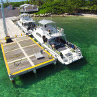 Divers on boat whilst at dock at Brac Reef Beach Resort in Grand Cayman, the Cayman Islands
