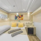 View of the bed area in the lower deck double, on Sea Serpent Grand, Red Sea.