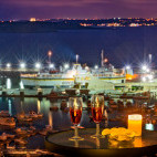 Night view towards Gozo Harbour from at Grand Hotel.