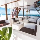 Communal lounge area on the Nautilus Two liveaboard diving vessel, in the Maldives.