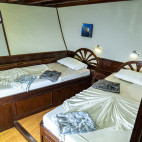 Lower standard twin cabin on board Amba liveaboard in the Maldives.