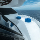 Luxury upper deck cabin balcony on board Amba liveaboard in the Maldives.