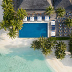 Aerial of the swimming pool at Vilamendhoo Island Resort, Maldives.