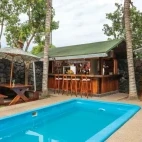 The pool and bar at Wooden House Lodge, Isabela Island, Galapagos
