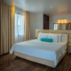An upper floor double bedroom at La Isla Hotel, Santa Cruz, Galapagos