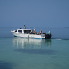 Dive boat at Hamanasi Resort in Belize