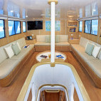 Main deck lounge on board the MY Aqua liveaboard in the Galapagos.
