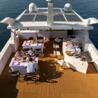 Aerial view of the deck and dining area, on the Vision liveaboard, Oman.