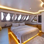 View of a master suite on the upper deck, on the Vision liveaboard, Oman.