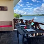 Balcony area with stunning views, at Nasama Resort, Efate Island, Vanuatu.