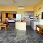 The living and kitchen area in the oceanfront suite at Nasama Resort, Vanuatu.