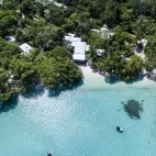 Aerial view of Barrier Beach Resort on Espiritu Santo Island, Vanuatu.