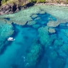 Aerial of a boat on Yasawa Islands, Fiji