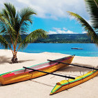 Traditional boat on the beach in Efate, Vanuatu