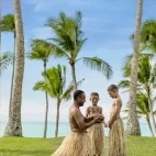 Boys in grass skirts in Fiji.