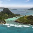 Aerial of islands in Fiji.