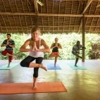 A yoga workshop at Sunshine Marine Lodge, Zanzibar.
