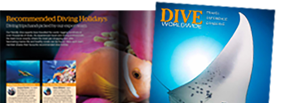 Example spread and cover in Dive Worldwide Brochure – Spring 2024 edition